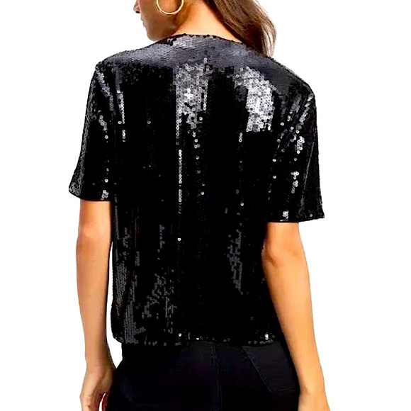 GOOD AMERICAN REVOLVE SEQUIN OVERSIZED TOP BLACK SIZE VARIOUS SHORT SLEEVE NWT - Picture 4 of 6